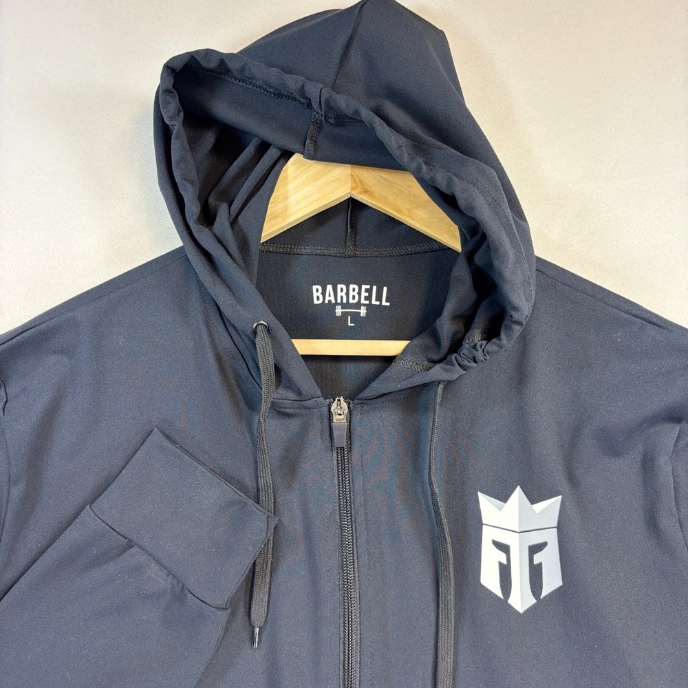 Barbell Reign Mens Large Full Zip Hoodie Black Stretch Gym Training Jacket